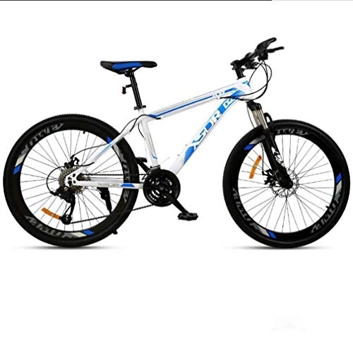 Mountain Bike : WJSW Adult Mountain Bike, Double Disc Brake / High-Carbon Steel Frame Bikes, Beach Snowmobile Bicycle, 24 Inch Wheels, Blue, 27 speed
