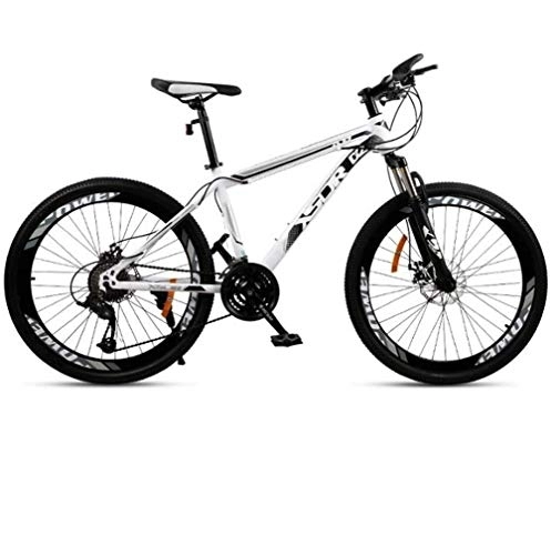 Mountain Bike : WJSW Adult Mountain Bike, Double Disc Brake / High-Carbon Steel Frame Bikes, Beach Snowmobile Bicycle, 24 Inch Wheels, White, 21 speed