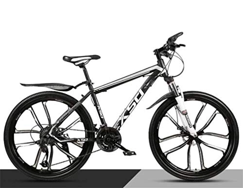 Mountain Bike : WJSW Hardtail Mountain Bike, High-carbon Steel 26 Inch Dual Suspension Mountain Bicycle (Color : Black white, Size : 27 speed)