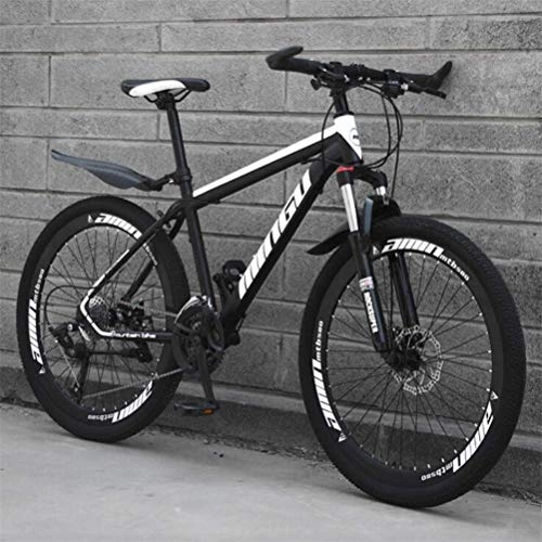 Mountain Bike : WJSW Mountain Folding Bicycle High Carbon Steel Double Shock Absorber Bicycle 26 Inch (Color : Black white, Size : 30 Speed)