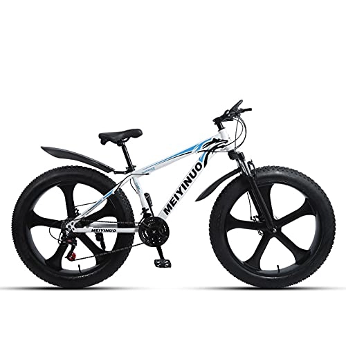 Mountain Bike : WLWLEO 26 Inch Mountain Bike for Adult Teen, Hard Tail Mountain Bicycle, Carbon Steel Frame, Double Disc Brake, Fat Tire Beach Snow Offroad Bike, A, 21 speed