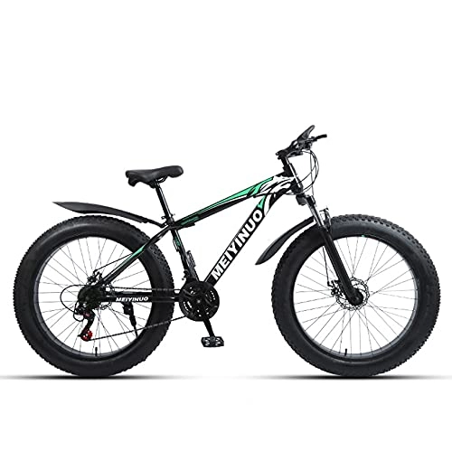 Mountain Bike : WLWLEO 26 Inch Mountain Bike for Mens Fat Tire Beach Snow Bike Hard Tail Mountain Bicycle with Shock-absorbing Front Fork, Double Disc Brake, All Terrain MTB, E, 27 speed