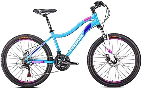 Mountain Bike : Womens Mountain Bikes, 21-Speed Dual Disc Brake Mountain Trail Bike, Front Suspension Hardtail Mountain Bike, Adult Bicycle (Color : 24 Inches Blue)