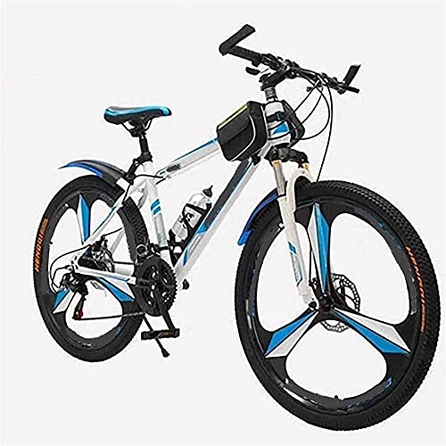 Mountain Bike : WQFJHKJDS Men's and Women's Mountain Bikes, 20-inch Wheels, High-Carbon Steel Frame, Shift Lever, 21-Speed Rear Derailleur, Front and Rear Disc Brakes, Multiple Colors (Color : Blue, Size : 24)