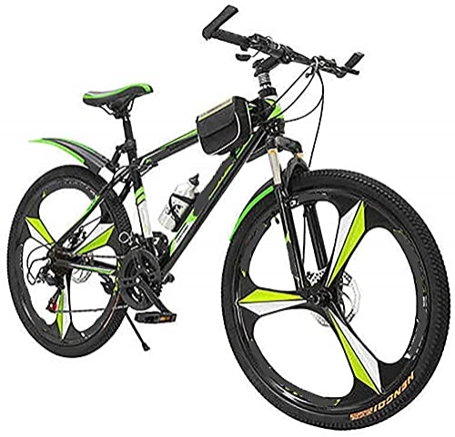 Mountain Bike : WQFJHKJDS Men's and Women's Mountain Bikes, 20-inch Wheels, High-Carbon Steel Frame, Shift Lever, 21-Speed Rear Derailleur, Front and Rear Disc Brakes, Multiple Colors (Color : Green, Size : 20)