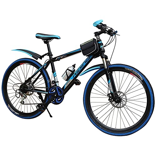 Mountain Bike : WQFJHKJDS Mountain Bikes, Double Disc Brake Bicycles For Students And Adults, 21-speed Variable Speed Mountain Bikes (Color : Blue, Size : 20 inches)
