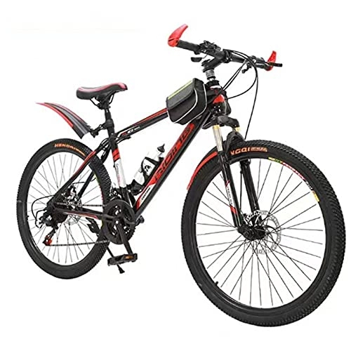 Mountain Bike : WQFJHKJDS Mountain Bikes, Double Disc Brake Bicycles For Students And Adults, 21-speed Variable Speed Mountain Bikes (Color : Red, Size : 24 inches)
