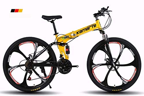 Mountain Bike : WSFF-Fan Mountain bike Folding bicycle 24-26 inch wheel, three shifting options (21-24-27), off-road special tire, Yellow, 26" 27speedchange