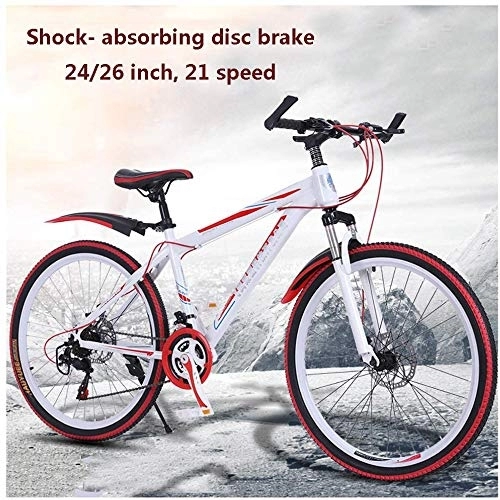 Mountain Bike : WSJYP 24 / 26 inch Mountain Bike Adult, Mountain Trail Bike Aluminum alloy Outroad Bicycles, Bicycle MTB ​​Gears Dual Disc Brakes Mountain Bicycle, 24in-B