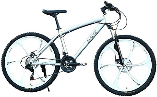 Mountain Bike : WSJYP 26IN Adult Mountain Bike, Carbon Steel Mountain Bike, 21 Speed Bicycle Full Suspension MTB Disc Brake, Silver