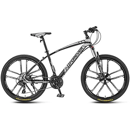 Mountain Bike : WXX 26 Inch Adult Mountain Bike Shock Absorption Bicycle High Carbon Steel Frame Double Disc Brake Outdoor Off-Road Mountain Bike, black and white