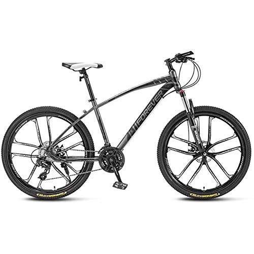 Mountain Bike : WXX 26 Inch Adult Mountain Bike Shock Absorption Dual Disc Brake Bicycle High Carbon Steel Frame Outdoor Off-Road Mountain Bike, black gray