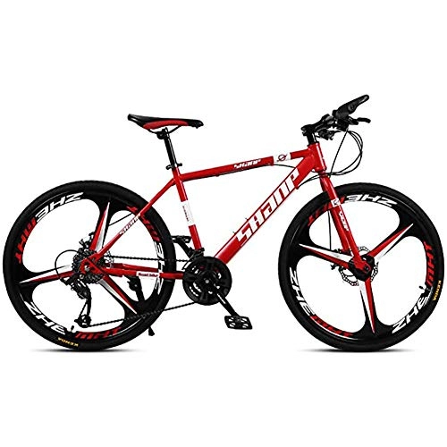 Mountain Bike : WXX 26 Inch Mountain Bike High Carbon Steel Frame Dual Disc Brake Shock Absorption Off-Road Shift Bicycle City Racing Suitable for People with 140-180Cm, Red, 21 speed