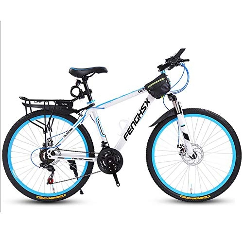 Mountain Bike : WXX Adult Mountain Bike High-Carbon Steel 24Inch Adjustable Seat Double Disc Brakes Damping Hardtail Student Bike Suitable for Outdoor Exercise, white blue, 30speed