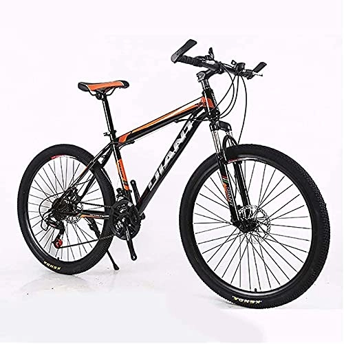 Mountain Bike : WXXMZY Adult Mountain Bike / mountain Bike 26 Inch Steel Carbon Mountain Off-road Bike High Carbon Steel Full Spring Frame Bicycle (Color : Orange, Size : 24speed)