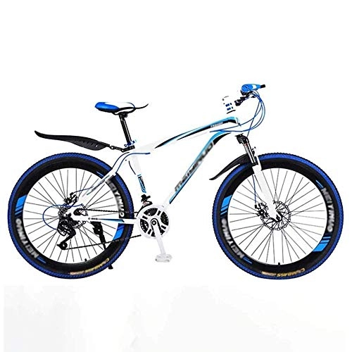 Mountain Bike : XBSLJ Mountain Bikes, Bicycle Disc Brake Wheel Front Suspension Lightweight Aluminum Alloy Full Frame 26In 21-Speed for Adult Mens-White Blue