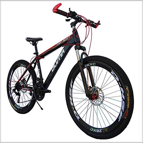 Mountain Bike : XER Mens' Mountain Bike, 17" inch steel frame, 21 / 24 / 27 / 30 speed fully adjustable rear shock unit front suspension forks, Red, 30 speed