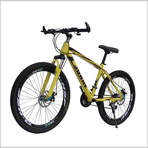 Mountain Bike : XER Mens' Mountain Bike, 17" inch steel frame, 21 / 24 / 27 / 30 speed fully adjustable rear shock unit front suspension forks, Yellow, 21 speed