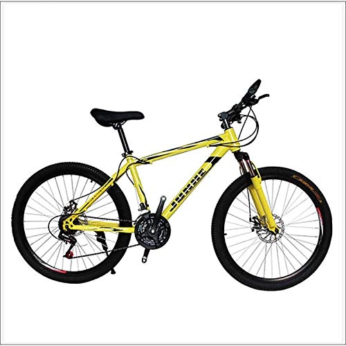 Mountain Bike : XER Mens' Mountain Bike, 17" inch steel frame, 21 / 24 / 27 / 30 speed fully adjustable rear shock unit front suspension forks, Yellow, 24 speed