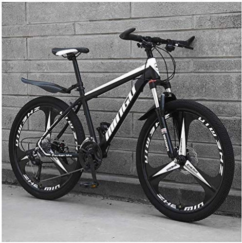 Mountain Bike : XHCP 26 Inch Black 3 Spoke Men's Mountain Bikes, High-Carbon Steel Hardtail Mountain Bike, Mountain Bicycle with Front Suspension Adjustable Seat, 21 Speed