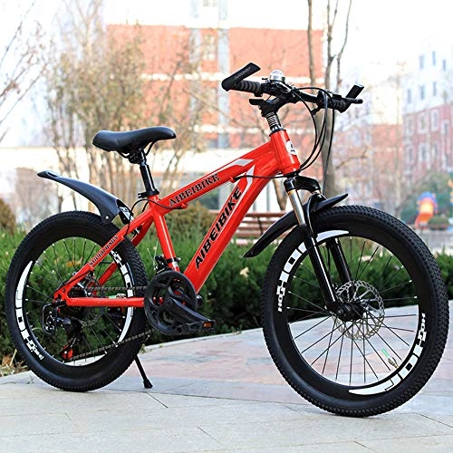 Mountain Bike : XHJZ Adult Child Mountain Bike Bicycle Dual Disc Brake Carbon Steel Bike 21 Speed Hardtail Mountain Bike, Red, 20 inch