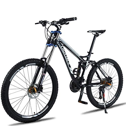 Mountain Bike : XIAOFEI Downhill Mountain Bike Bicycle Aluminum Alloy Variable Speed Racing 24-Speed Double Shock Absorption Soft Tail, Suspension Mountain Bike 26 Inch Disc Brake Bicycle, Black