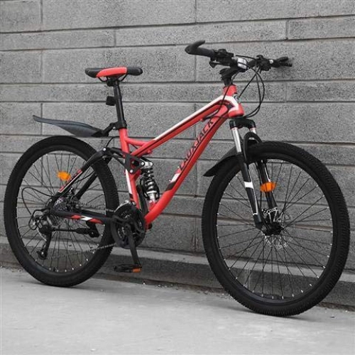 Mountain Bike : XIAOFEI Mountain Bike, Off-Road Downhill Adult Men And Women Soft Tail Mountain One Wheel, Double Shock Disc Brake Road Race, Suitable For Cities Villages Schools Parks Etc, Red, 24