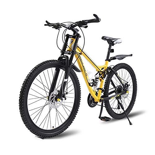Mountain Bike : XIAOFEI Mountain Bike, Off-Road Downhill Adult Men And Women Soft Tail Mountain One Wheel, Double Shock Disc Brake Road Race, Suitable For Cities Villages Schools Parks Etc, Yellow, 26