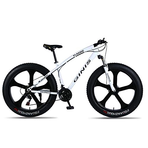Mountain Bike : XIAOFEI Mountain Snow Bike, Variable speed shock-absorbing 2426 inch dual disc brake 4.0 wide tires, 21-speed men and women cycling road bike, White2, 26 21S