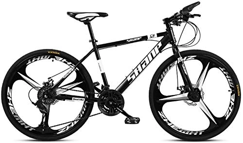 Mountain Bike : XinQing-Bike 24 Inch Mountain Bikes, Dual Disc Brake Hardtail Mountain Bike, Mens Women High-carbon Steel All Terrain Alpine Bicycle (Color : 27 Speed, Size : Black 3 Spoke)