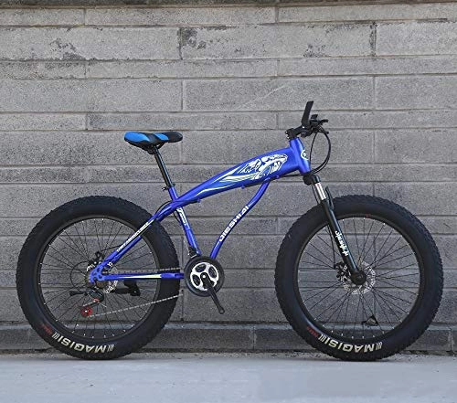 Mountain Bike : XMB Blue 26 inch off-road bicycles, Adult Dual disc brake men and women mountain bikes with full suspension, fat tires high carbon steel suspension youth men and women mountain bikes (27-speed)