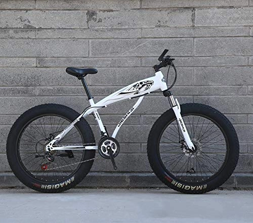 Mountain Bike : XMB White 26 inch off-road bicycles, Adult Dual disc brake men and women mountain bikes with full suspension, fat tires high carbon steel suspension youth men and women mountain bikes (24-speed)