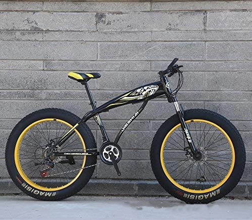 Mountain Bike : XMB Yellow 26 inch off-road bicycles, Adult Dual disc brake men and women mountain bikes with full suspension, fat tires high carbon steel suspension youth men and women mountain bikes (27-speed)