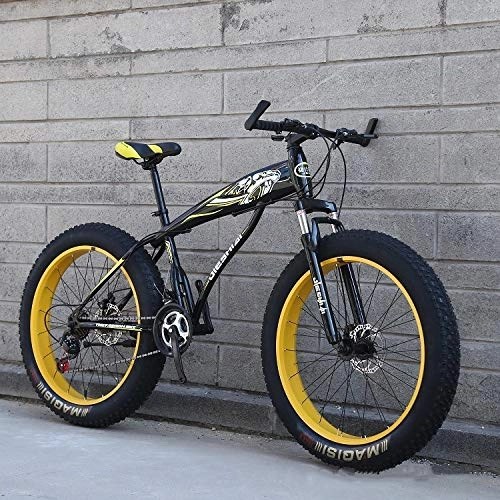 Mountain Bike : XMB Yellow Adult 26 inch off-road bicycles, Dual disc brake men and women mountain bikes with full suspension, fat tires high carbon steel suspension youth men and women mountain bikes (21-speed)