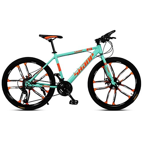 Mountain Bike : XNEQ 24 / 27 / 30Inch, Integrated Ten-Cutter Wheel Adult Mountain Bike Bicycle, Front And Rear Double Disc Brakes, Male And Female Variable Speed Bicycles, Green, 30