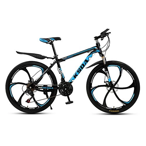 Mountain Bike : XUELIAIKEE 24 Inch 27-speed Mountain Bike, High-carbon Steel Hardtail Mountain Bikes, Adult Mtb Mountain Bicycle With Front Suspension Dual Disc Brake-Blue And Black Spoke Wheel