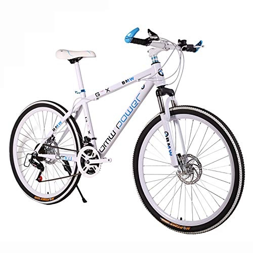 Mountain Bike : XUELIAIKEE Mountain Bike For Adult, 26-inch Wheels Mountain Trail Bike, 10-spoke Gears Carbon Steel Full Suspension Frame Bicycles With Dual Disc Brakes-White 26 Inch 21-speed