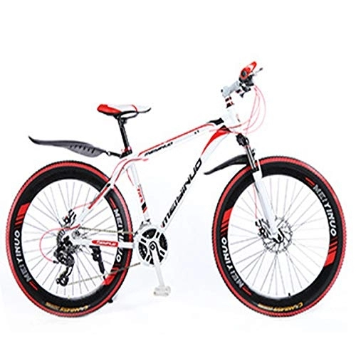 Mountain Bike : XXXSUNNY Men's bicycle, 26-inch ultra-light high-carbon steel frame, double-disc brake hard-tail mountain bike, 21 / 24 / 27 multi-speed bicycle, 21 / white~red, Alloy