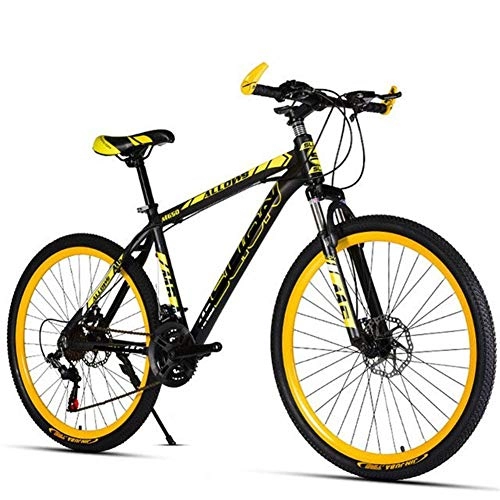 Mountain Bike : XXY 21-speed Bicycle Mountain Bike Variable Speed Shift Double Disc Brakes Aluminum Alloy Rim Students (Color : 21 speed Black yellow, Size : 26 inch)
