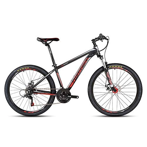 Mountain Bike : XXY 21 Speed Mountain Bike Double Disc Brakes MTB Bike Student Bicycle 26 inch (Color : Black red, Size : 26x17 Inch)