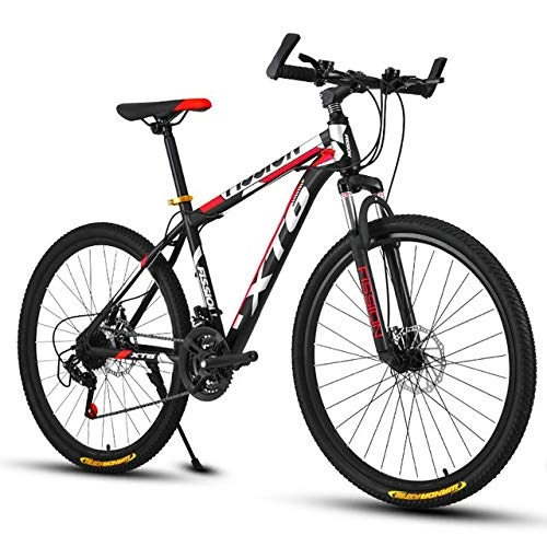 Mountain Bike : XXY Mountain Bike Variable Speed Variable Speed Shock Absorption Double Disc Brakes Men and Women Bicycle (Color : Black red, Size : 24speed)