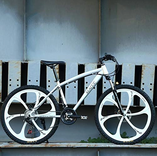 Mountain Bike : YAMEIJIA Mountain bike riding 26 inch variable speed shock absorber disc brake / 21-24-27 speed, Silver, 26inch27speed
