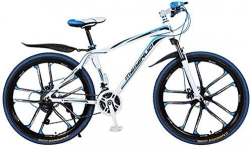 Mountain Bike : YANGHAO- 26-Inch Mountain Bike Dual Suspension Bike ATV Slip Disc Brakes Bicycle Outing Adult Students Travel to School Car, Blue White 01, 24 Speed OUZDZXC-9 ( Color : Blue White 02 , Size : 21 Speed )