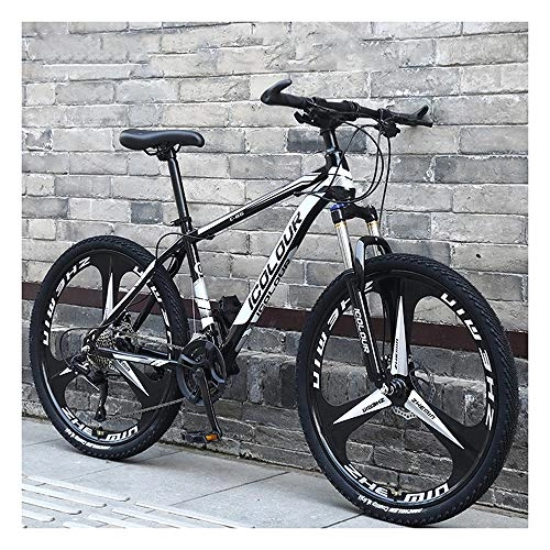 Mountain Bike : YCHBOS 26 Inch Adult Mountain Bike Mens, 30 Speed Hardtail Mountain Bike with 3 Cutter Wheel, Aluminum Alloy Frame, Lockable Shock-absorbing Front Suspension, Dual Disc BrakesBlack white