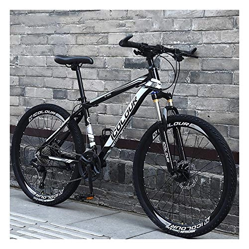 Mountain Bike : YCHBOS Lightweight Mountain Bike 26 Inch, 30 Speed Mountain Bicycle with Front Fork Suspension, Adult Mountain Bike with Frosted Handlebar, Dual Disc BrakesBlack white