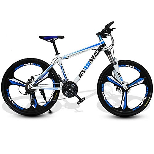 Mountain Bike : YCHBOS Men Mountain Bike 26 Inch, High-carbon Steel Hardtail Adult Bicycle Road Bike, Mountain Bicycle with Lockable Front Suspension, Dual Disc Brakes, 30 SpeedWhite blue