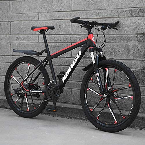 Mountain Bike : YeeWrr Electric Bikes for Adults Women 24 inch Mountain off-road Bike, 21 Gears for Speed Regulation, Easy to Ride, 0 Carbon Emissions, Healthy Travel-10spokes-Black_red_21-gear_derailleur