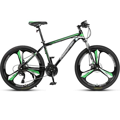 Mountain Bike : YHRJ Road Bike Men's And Women's Cross-country Mountain Bikes, Adult Outdoor Camping Bikes, 24 Spd / 24 Inch, MTB High Carbon Steel Frame, Dual Disc Brakes (Color : Black green-24spd, Size : 24inch wheel)