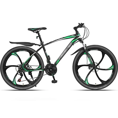 Mountain Bike : YHRJ Road Bike Mountain Bicycle Shock-absorbing And Lightweight, Outdoor Travel Adult Bicycle, MTB 24 / 26 Inch Wheel, Dual Disc Brakes, 6 Cutter Wheels (Color : Black green -27 spd, Size : 24inch)