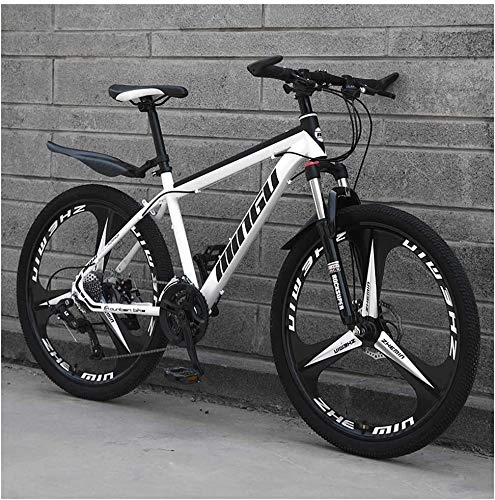 Mountain Bike : Yiwu NENGGE 26 Inch Men's Mountain Bikes, High-carbon Steel Hardtail Mountain Bike, Mountain Bicycle with Front Suspension Adjustable Seat, 21 Speed, White 3 Spoke